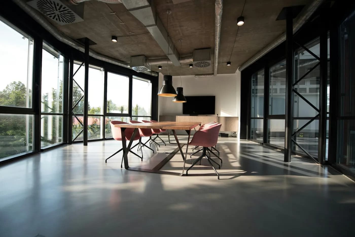 Modern office meeting room with a conference table